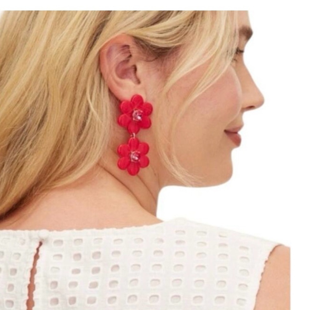 Kate Spade X Target Red Flower Earrings Limited Addition Whimsical Retro Fantasy - Picture 2 of 6